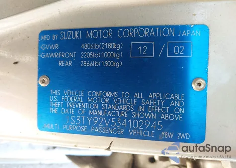 2003 Suzuki Xl-7 Ltd/Touring из США, поврежденный, VIN JS3TY92V534102945